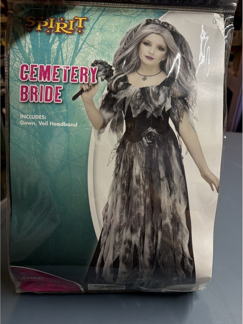 Kids Girls Cemetery Bride Halloween Costume Large 12/14 Gown & Veil Headband